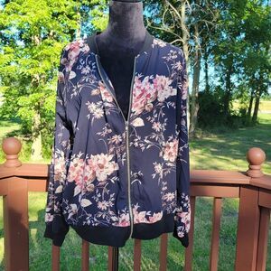 Tru Brand Ladies Multi Color Floral Bomber Zip up Jacket sz Large